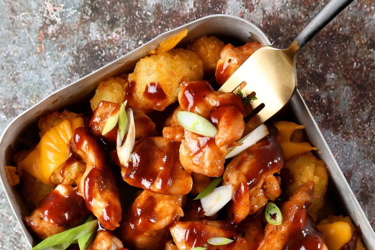Loaded Tater Tots with BBQ Chicken