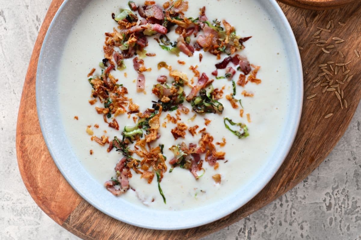 Cauliflower Cheese Soup With A Crispy Garnish