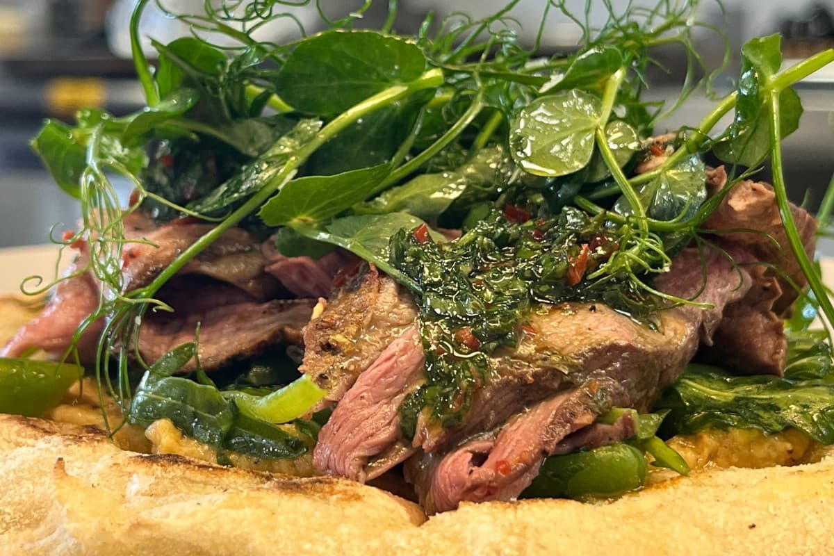 Charred Lamb Flatbread with Wild Garlic Salsa Verde