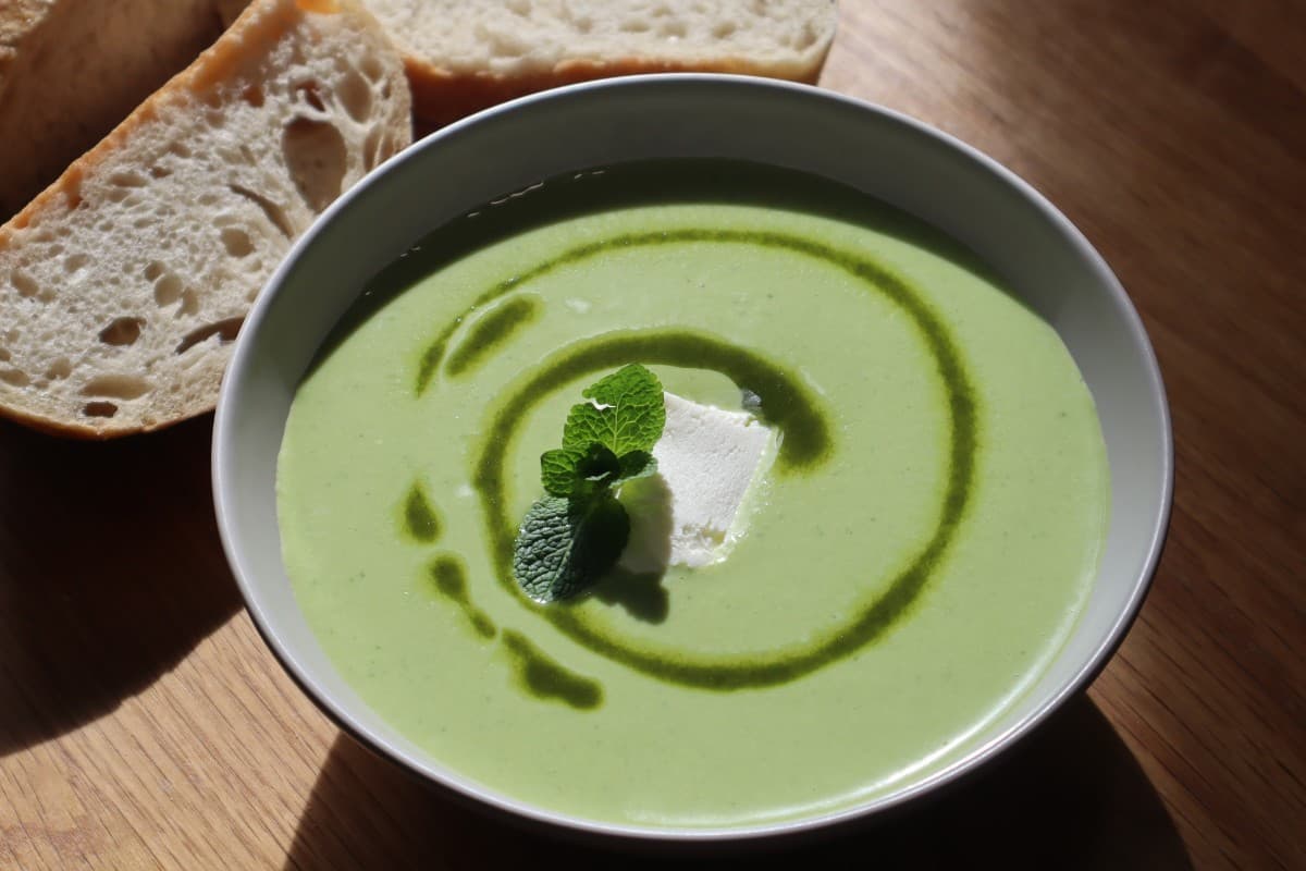 Pea, Asparagus & Mint Soup With Mascarpone